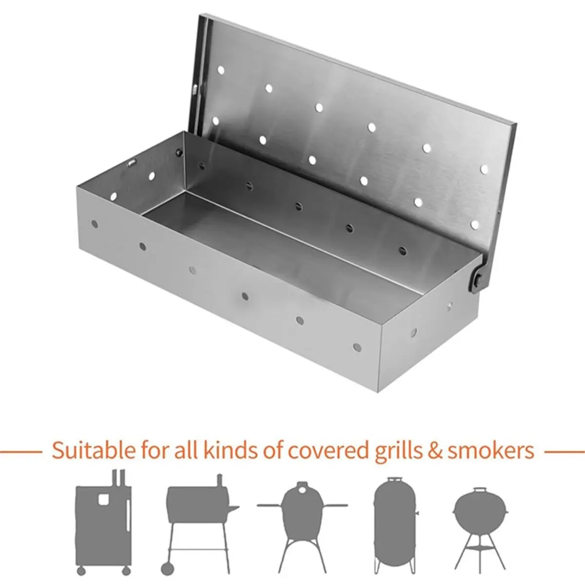 AA83 Stainless Steel BBQ Smoker Box Wood Chips for Indoor Outdoor Charcoal Gas Barbecue Grill Meat Infused Smoke Flavor