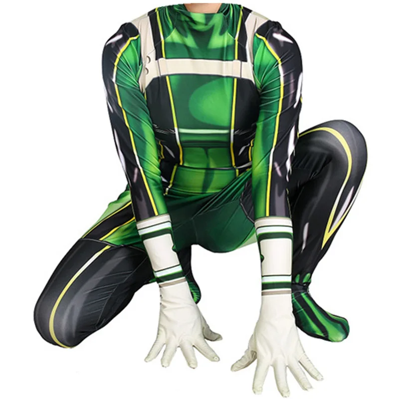 Tsuyu Asui 코스프레 의상 바디 슈트 애니메이션 My Hero Academia 할로윈 의상 여성 어린이 소녀 점프 슈트 바디 슈트 Onesie