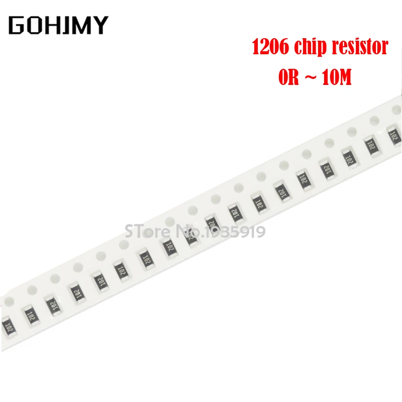 100ชิ้นตัวต้านทาน1206 1% SMD 0R ~ 10ม. 1/2W 0 0.1 0.82 1 10 100 150 220 330โอห์ม1K 2.2K 10K 100K 1M 0R 1R 10R 100R 220R 150R 330R