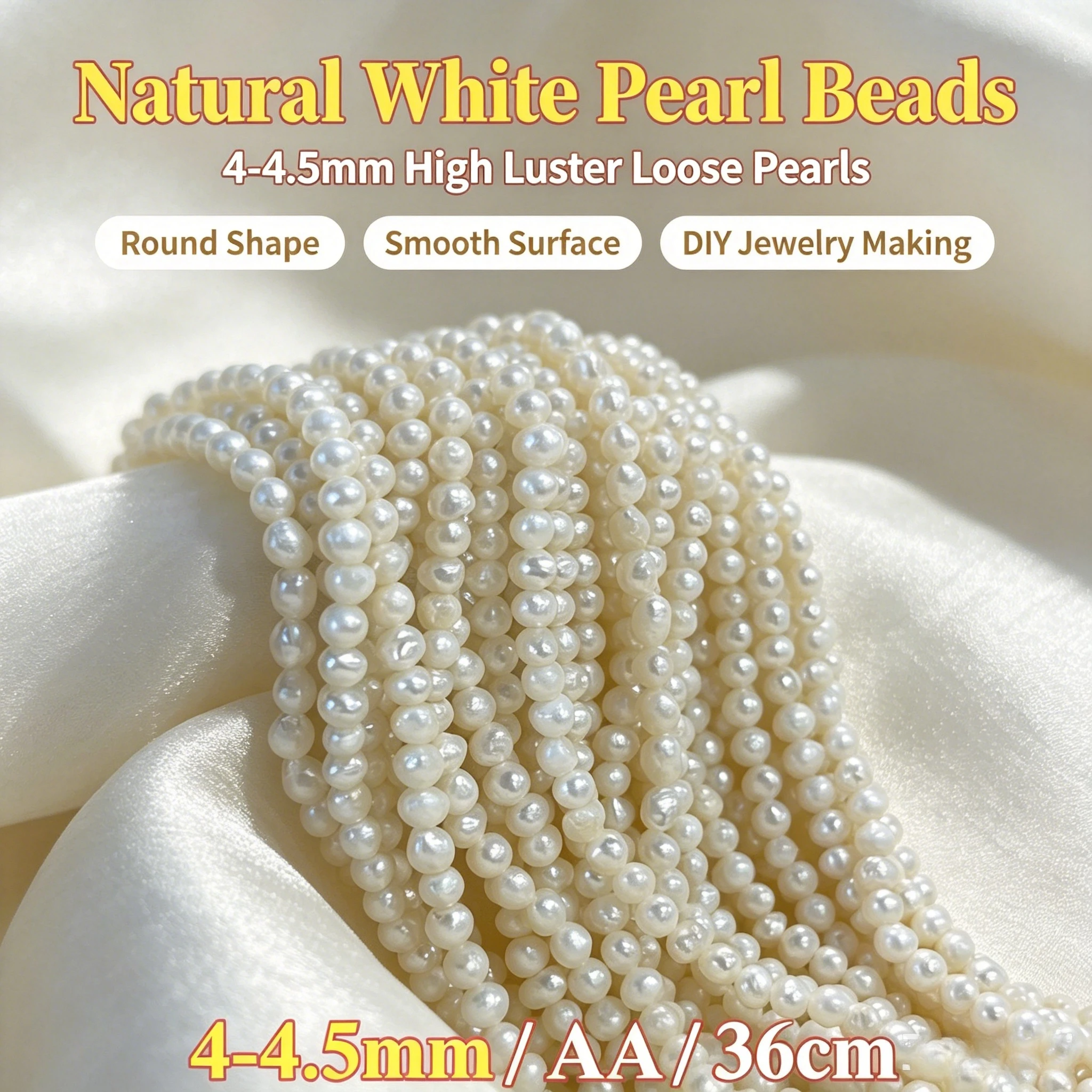 Natural Freshwater Pearl Beads 4-4.5mm White near round Spacer for DIY Jewelry Making Wedding Necklace Bracelet Women