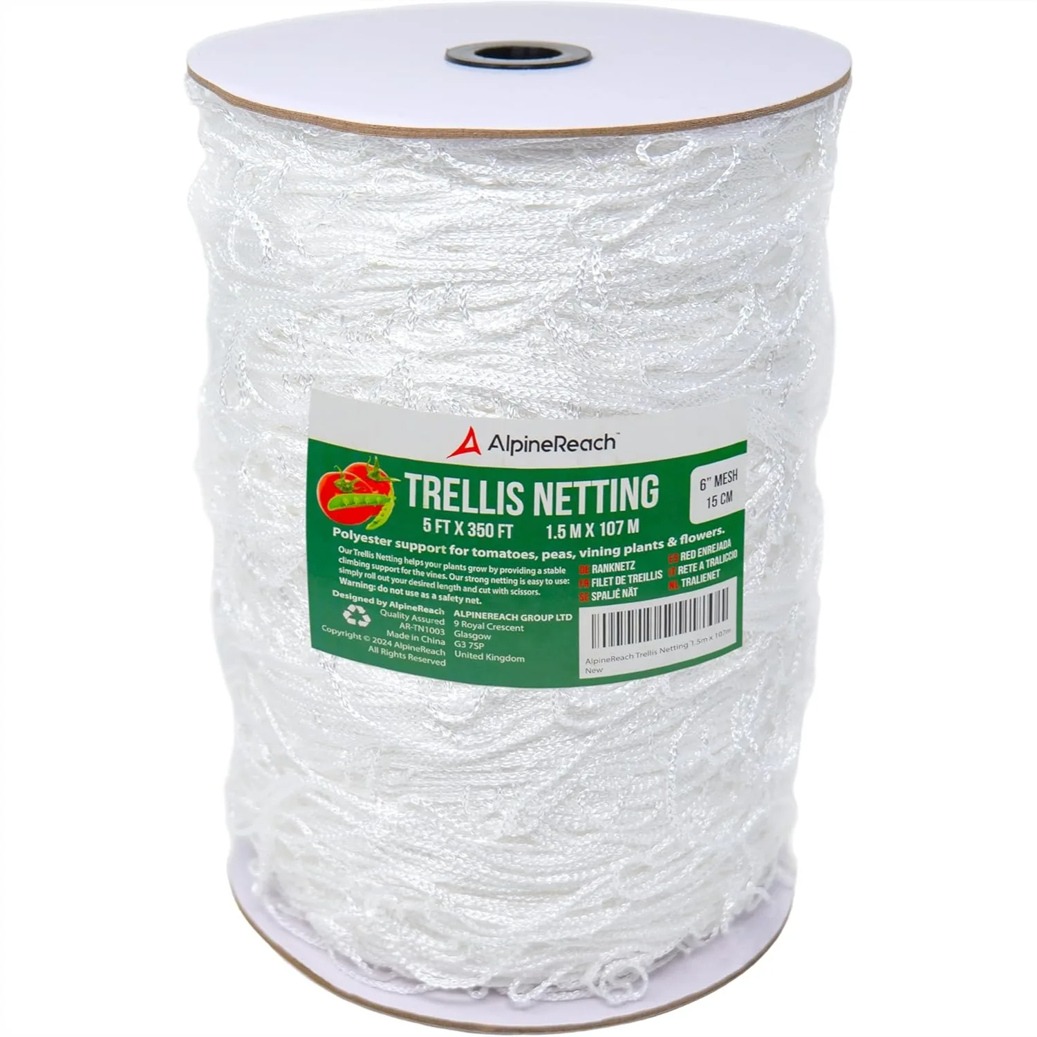 

Trellis Netting 5 x 350 ft Heavy Duty Polyester White, 6 Inch Mesh Support for High Yield Tomatoes Peas Vine Climbing Plants