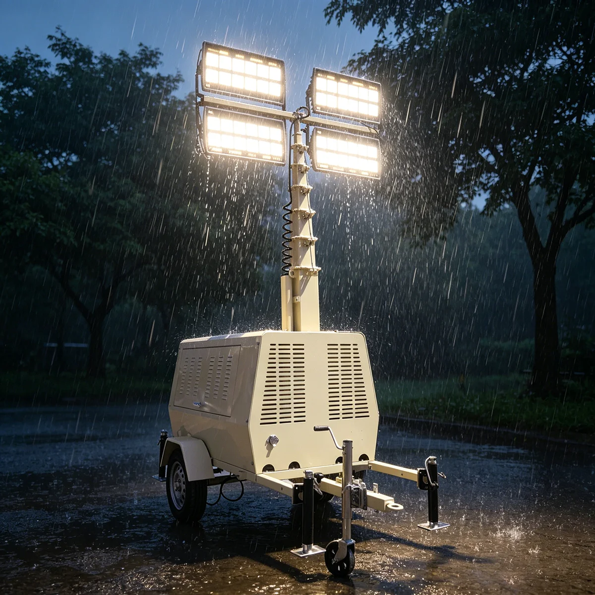 Diesel Lighting Tower Complete Safety Protection System Shockproof Base All-weather Engineering Night Illumination Equipment