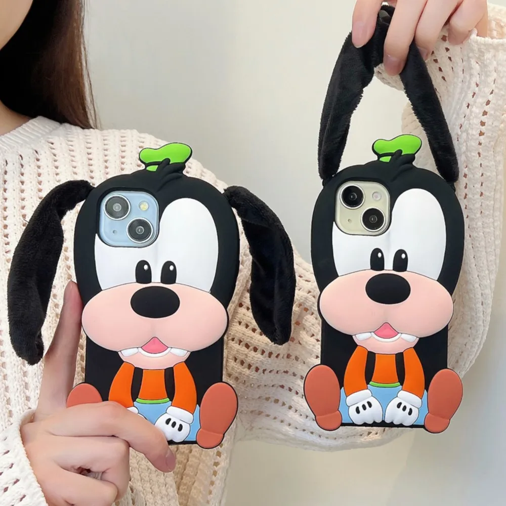 For 16 Pro Max 15 14 13 12 Pro Max Stereoscopic Dog 3D Cartoon Goofy Long Ears Phone Case Y2k Soft Silicone Cover