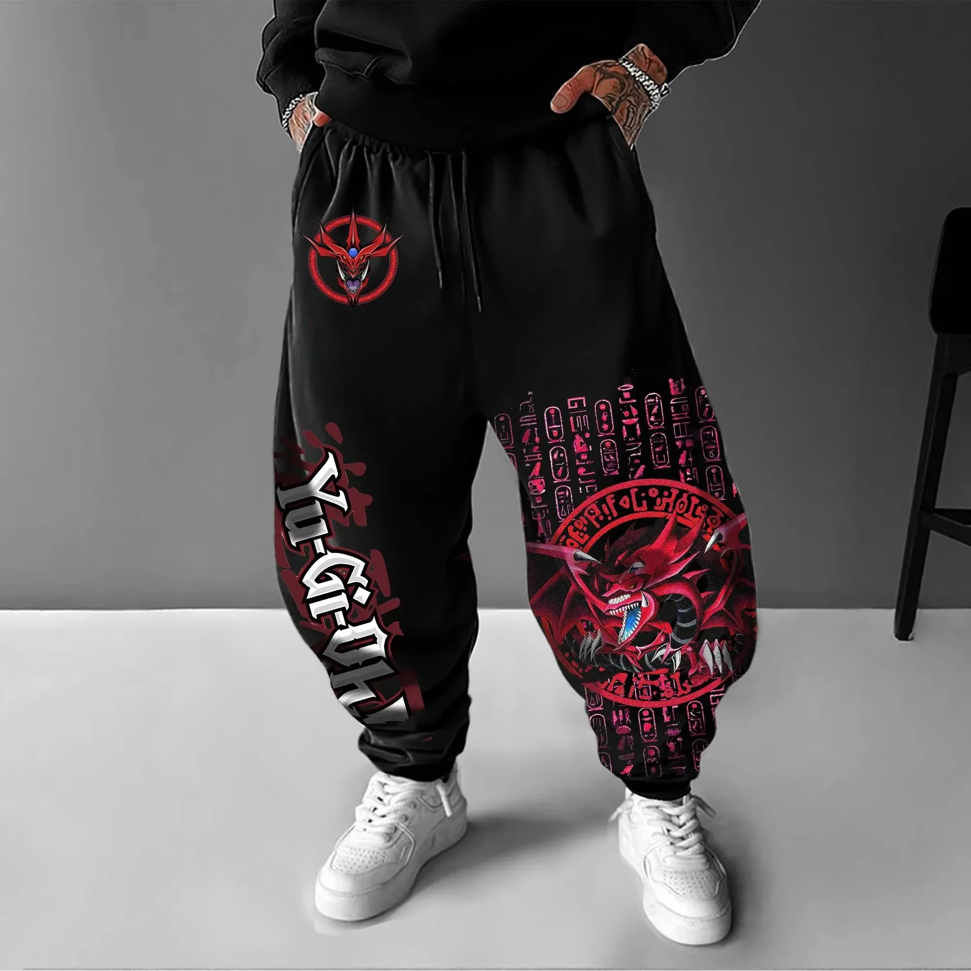 

Yu-Gi-Oh! Anime Slifer The Sky Dragon Printed Men's Style 2025 Autumn/Winter New Harajuku Large Trendy Casual Loose Cotton Pants
