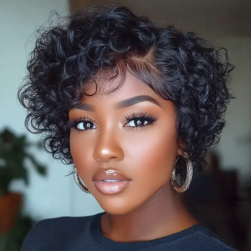 

Short Deep Wave Bob Wig - 13x6x2 Lace Front Human Hair - Pixie Cut Preplucked Hairline No Glue Needed
