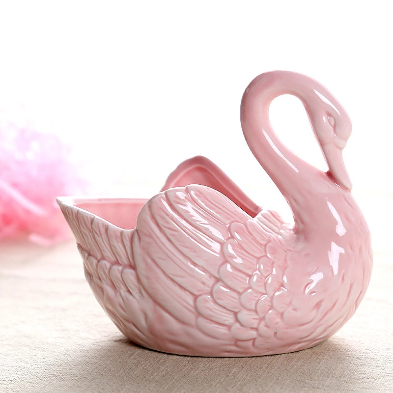 Pink White Swan Multi-function Candlestick Flower Pot Wedding Gift Holder Ornament Home Decoration Storage Box For Candy Jewelry