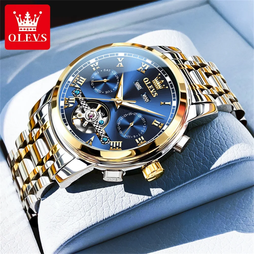 OLEVS 6607 Original Automatic Men's Watches Fashion Classic Skeleton Flywheel Luxury Business Mechanical Wrist Watches For Man