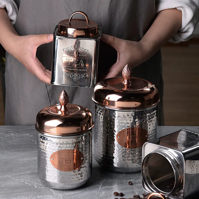 

Classical Stainless Steel Kitchen Canister Sets Nordic Vintage Tea Coffee Beans Mason Jars with Lid Cereal Dispenser Home Decor