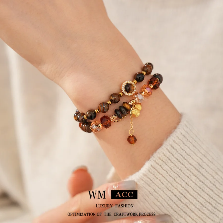 Natural  Tiger's Eye Stone Round Gourd Bracelet Buddha Beads New Chinese Retro HandString Niche High-end All-match Jewelry Women