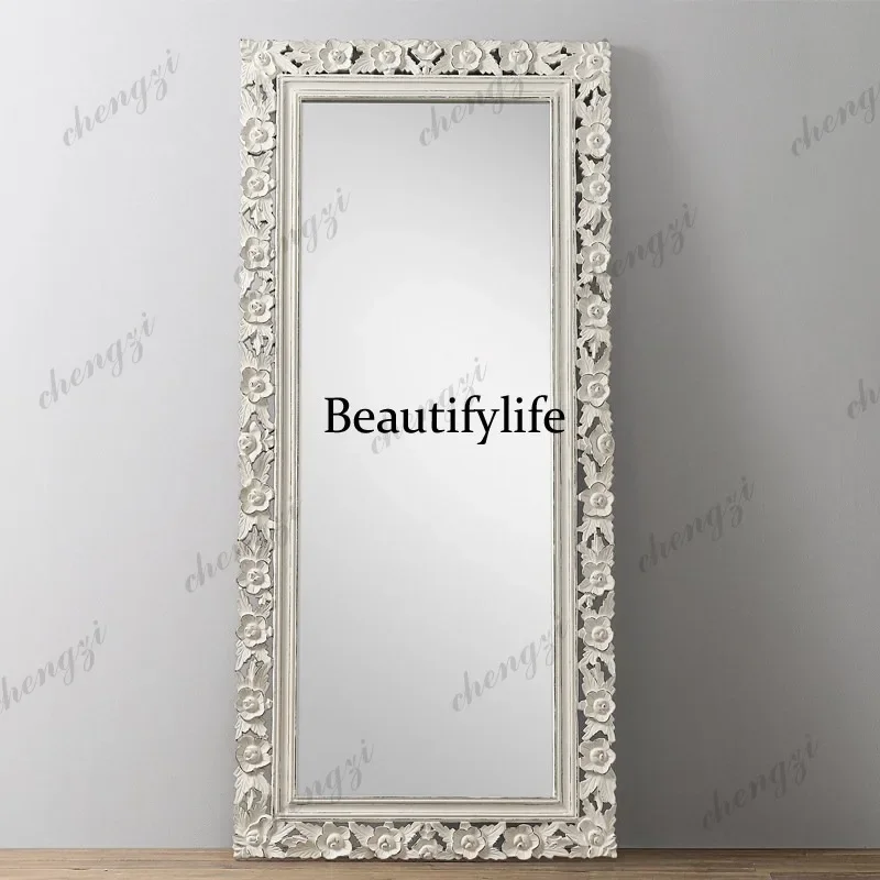 E182 Full-length mirror household neoclassical carved floor mirror medieval cloakroom full-length mirror