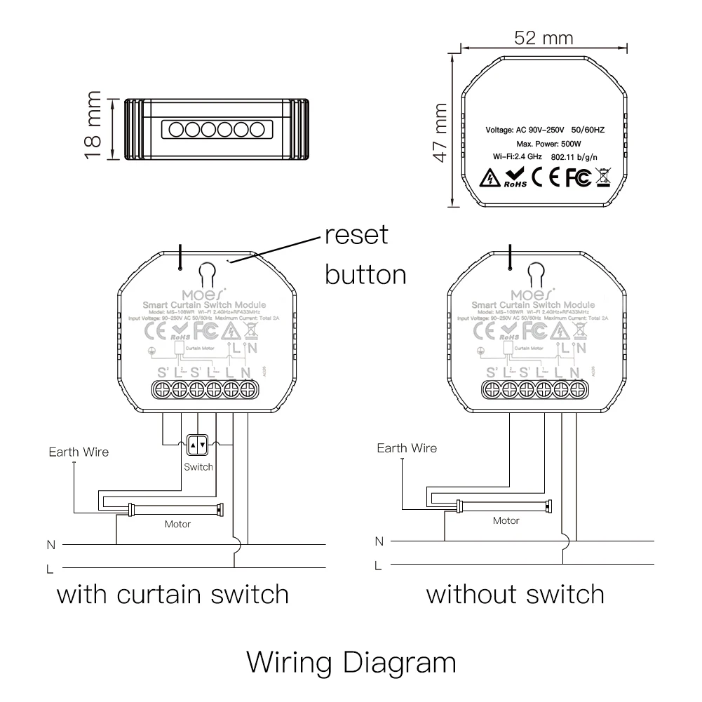 1-5PCS Curtain Switch Module Graffiti Roller Shutter Blinds Motor WiFi Work with APP Control RF Radio Frequency Remote Household