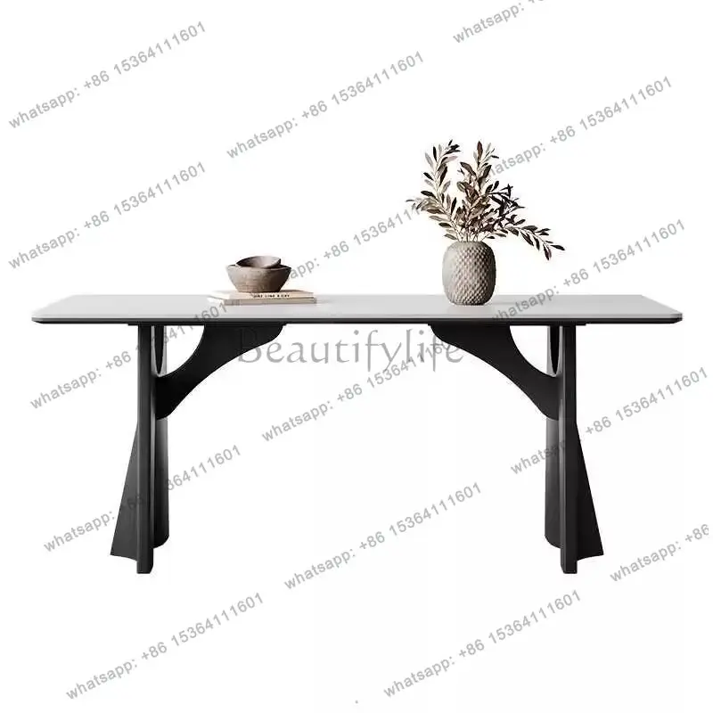 

French retro solid wood rock slab dining table household small apartment modern simple light luxury smoked black
