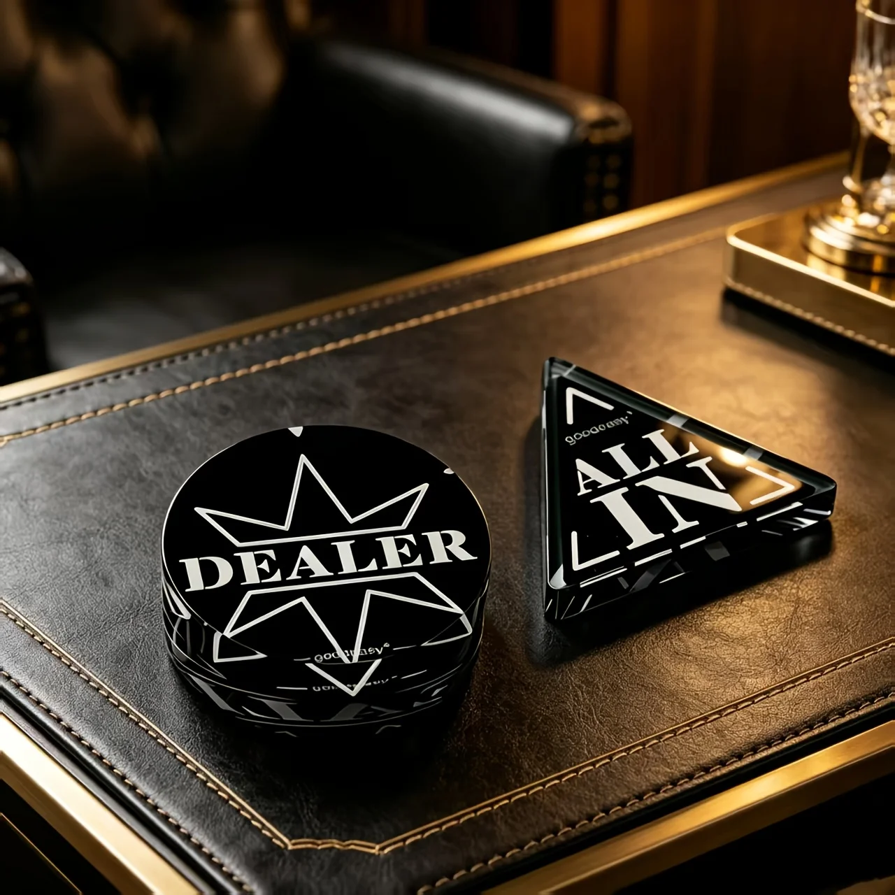 

Акриловые черные профессиональные фишки для покера Texas Hold'em: кнопки дилера и кнопки All-in