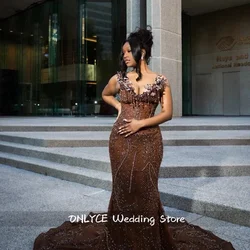 Brown Long Prom Dresses For Black Girls 2026 Sweetheart Beaded Gems African Evening Gowns Birthday Party Robe Customized
