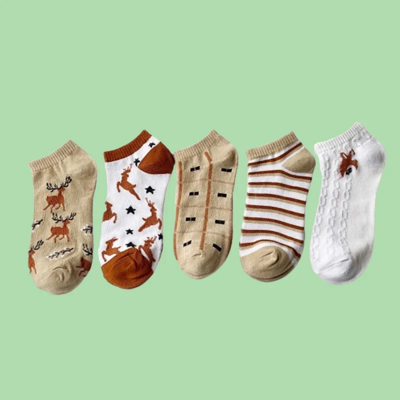 

5/10 Pairs 2024 New Fashion High Quality Women's Four Seasons Deer Casual Socks Short Women's Breathable Casual Sports Socks