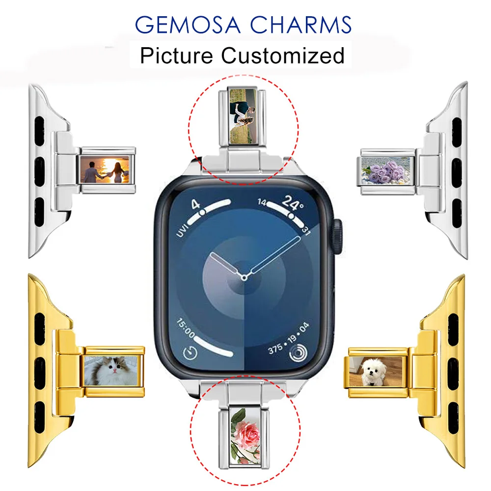 

GEMOSA 1pair Stainless Steel Picture Customized Smart Watch Strap Connector Accessories DIY Making Jewelry Gifts for Men Women