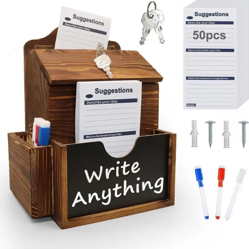 Wall Mounted Suggestion Box Wooden Construction 4.4 Inch Entry System For Retail Restaurants Schools D2RD