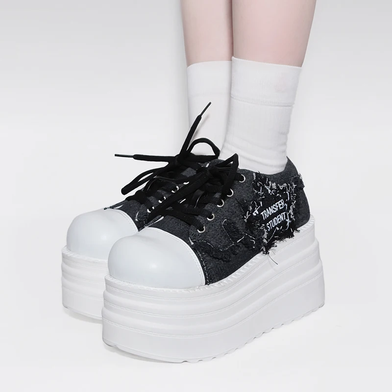 Rock Star Wish Lolita Original Subcultural Cowboy Thick Sole Canvas Women's Shoes Round Toe Retro Matcake Big Toe Shoes