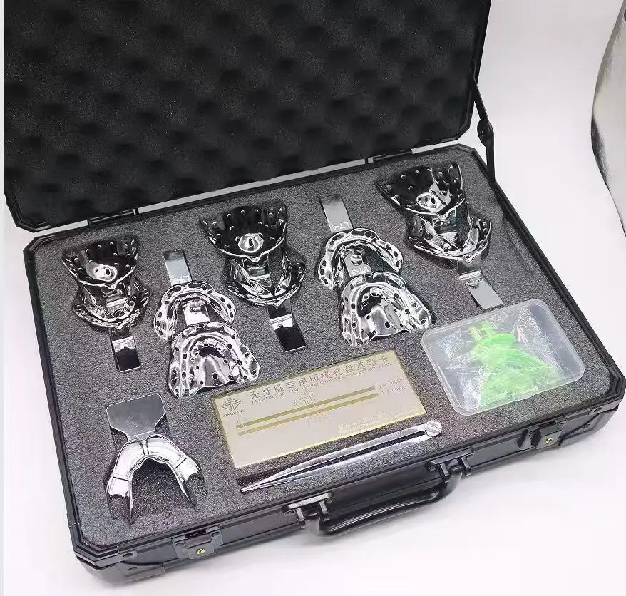 Dental BPS Edentulous Impression Tray Set 12 Pcs Zinc Alloy Autoclavable Full Denture Trays with Centric Relation Tray