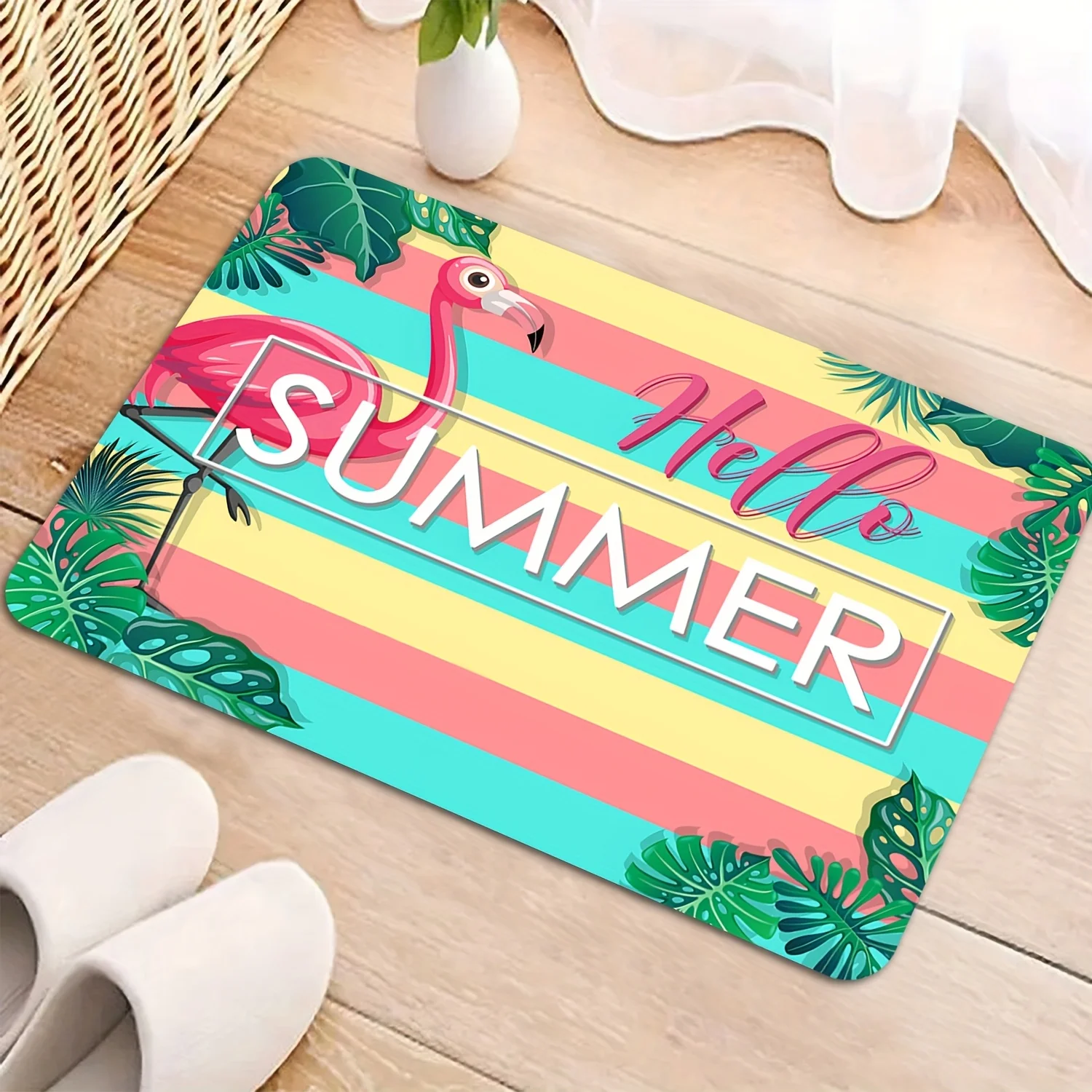 Tapis de sol Tropical Flamingo & Palm, adapté au salon, à la chambre à coucher, à la cuisine, à la salle de bain, décor jungle moderne avec texture moelleuse