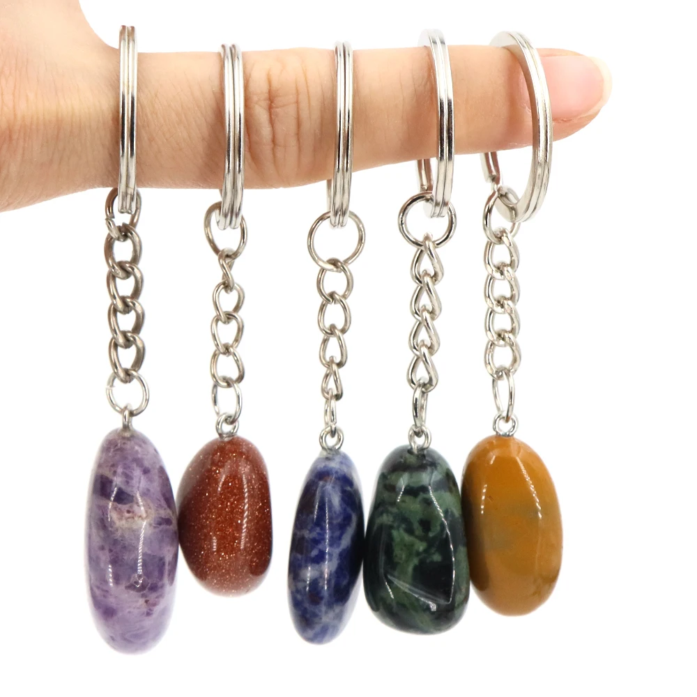 Natural Stone Key Chain Gemstone Reiki Healing Quartz Irregular Stone Pendants Charms Key Chains for Women Men Gift Accessory - view 3
