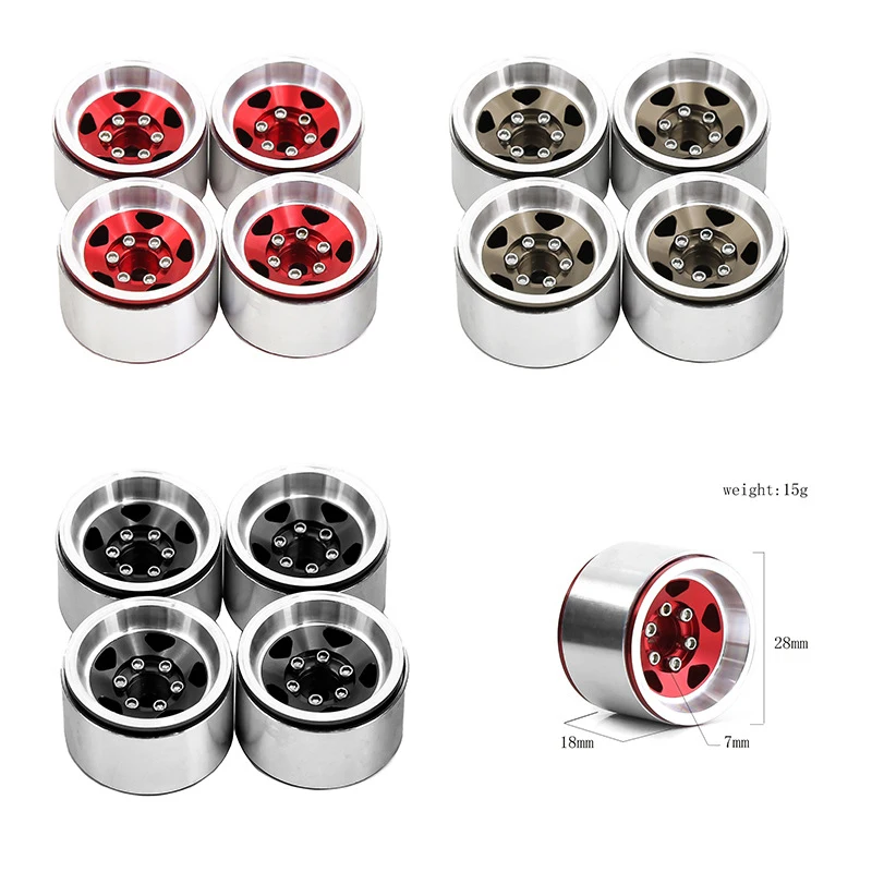 

1.0" Aluminum Beadlock Wheel Rims Set for 1/18 TRX4M Bronco SCX24 FMS RC Crawler (4PCS, Rims Only)