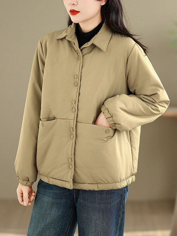 Casual Loose Collar Pure Color Patchwork irt Women's Winter Thiened Korean Sle Anti-Aging Cotton Jaet Outerwear