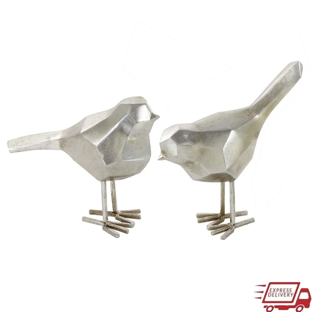

Gray Polystone Bird Sculpture Set of 2 Decorative Figurines Modern Glam Home Decor Indoor Use 7 8 Inches