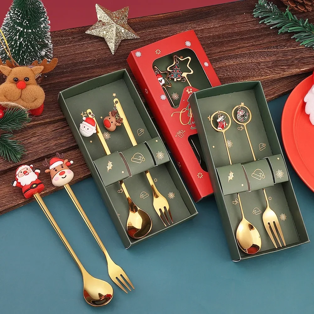 Christmas Spoon Fork Set Cartoon Santa Claus Snowman Xmas Tree Tableware Merry Christmas Party Favors Happy New Year 2025