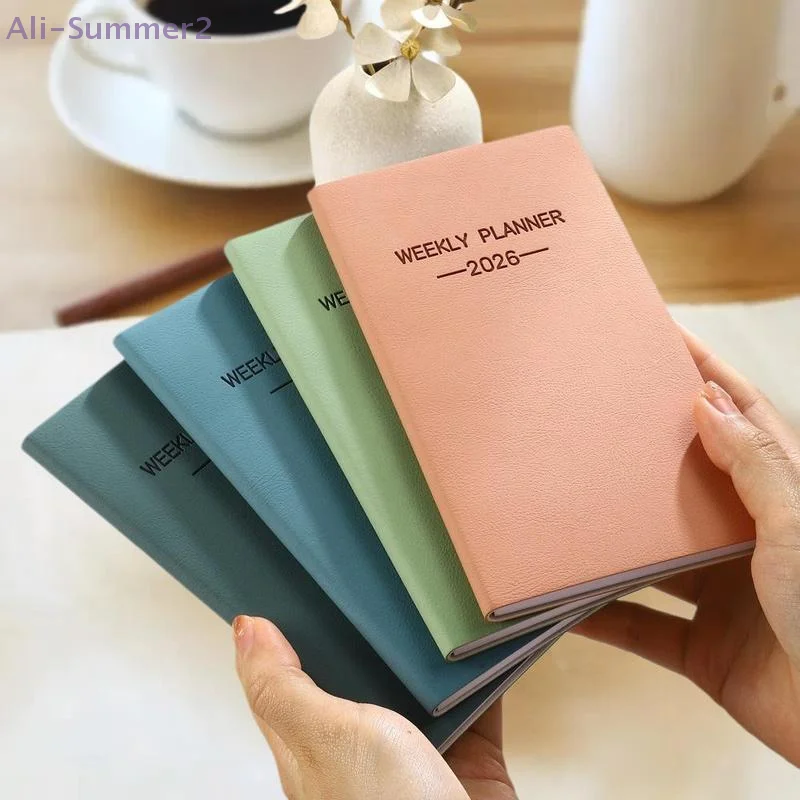 

1pc A6 Size 2026 Daily Planner, Morandi Color Leather Calendar, 64 Sheets 128 Page Thin Weekly Calendar Book