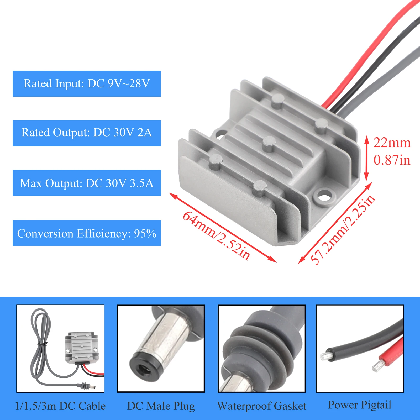 For Starlink MINI DC Power Converter Booster 12V/24V to 30V 3.5A with Male Plug + Extension Cable DC Male to Female 5-20m