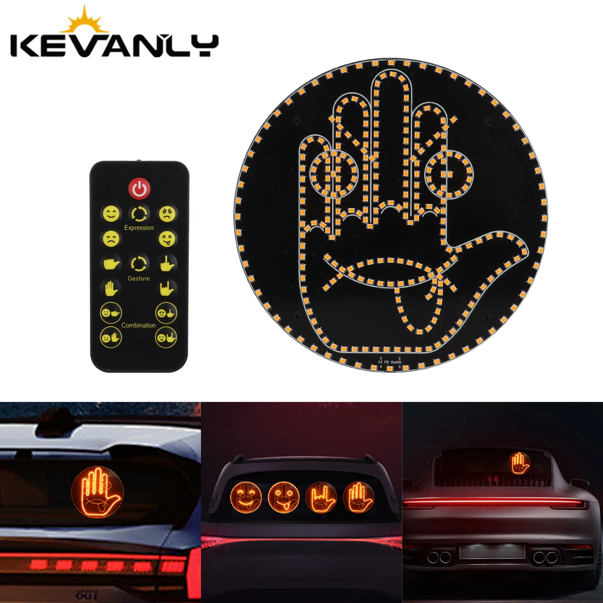 Car LED Funny Facial Expression Light With Remote Control Rear Window Multi-function Warning Reminder Lamp Exterior Accessories