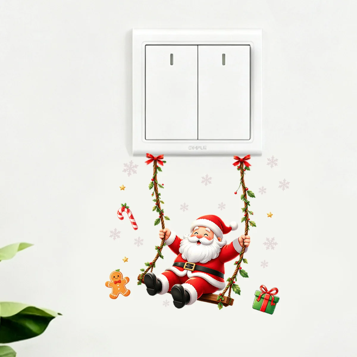 Cartoon Santa Swing Switch Wall Sticker Removable PVC Socket Decal Merry Christmas Home Bedroom Outlet Decor