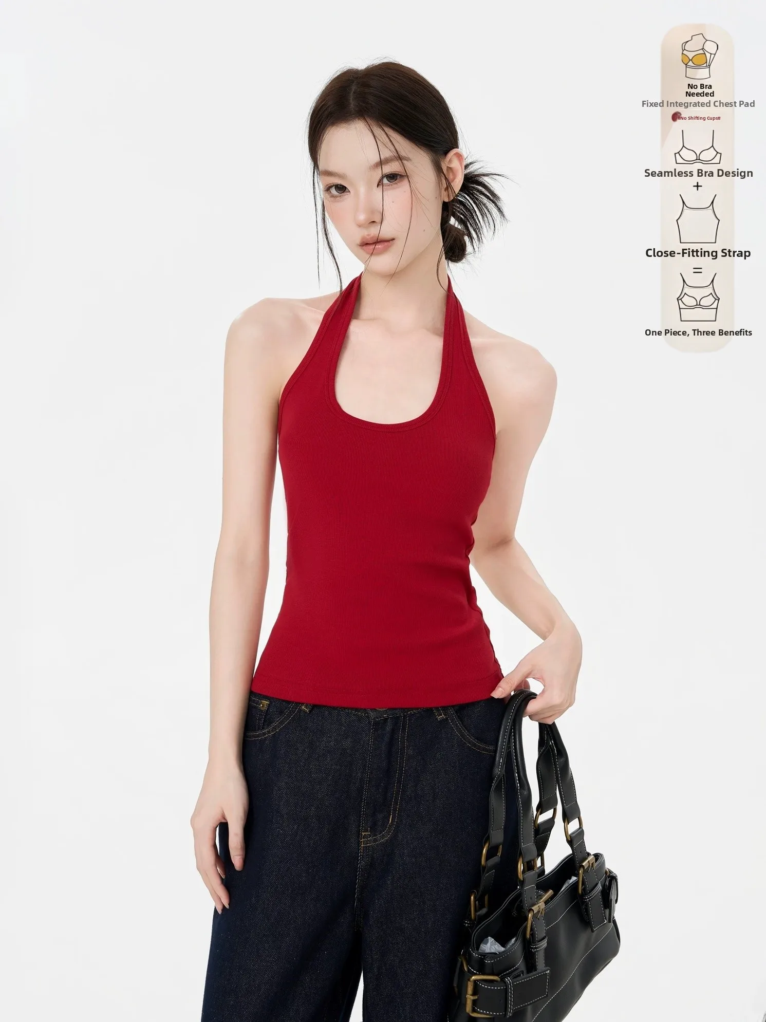 Women's Summer Sexy Backless Tank Top Cotton 95% Sleeveless Vest Inner Wear Base Layer Simple Style Pure Color