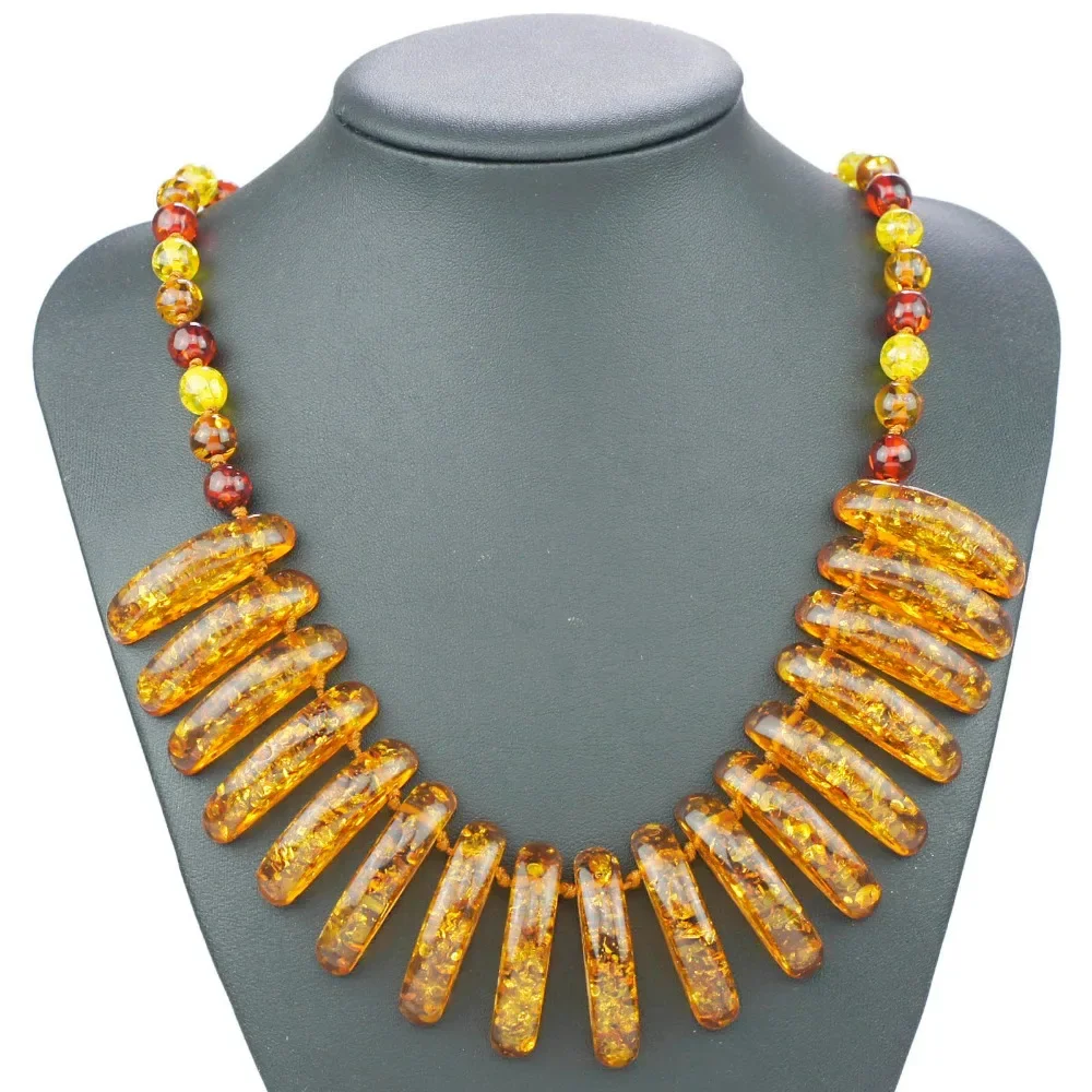 Elegant Baltic Simulated Synthetic Beads Chain Exquisite Beautiful Pendant Necklace For Women's Girls Statement L6100
