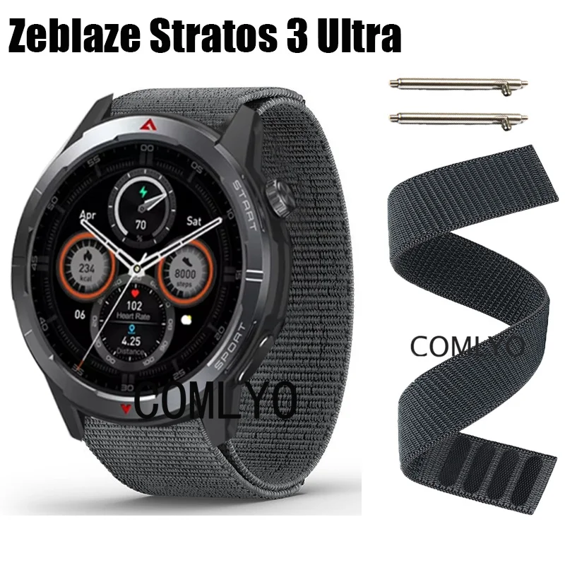 Untuk Zeblaze Stratos 3 tali jam tangan cerdas, tali jam tangan olahraga ultra-cerdas dengan kait & tampilan, sabuk nilon untuk pria dan wanita