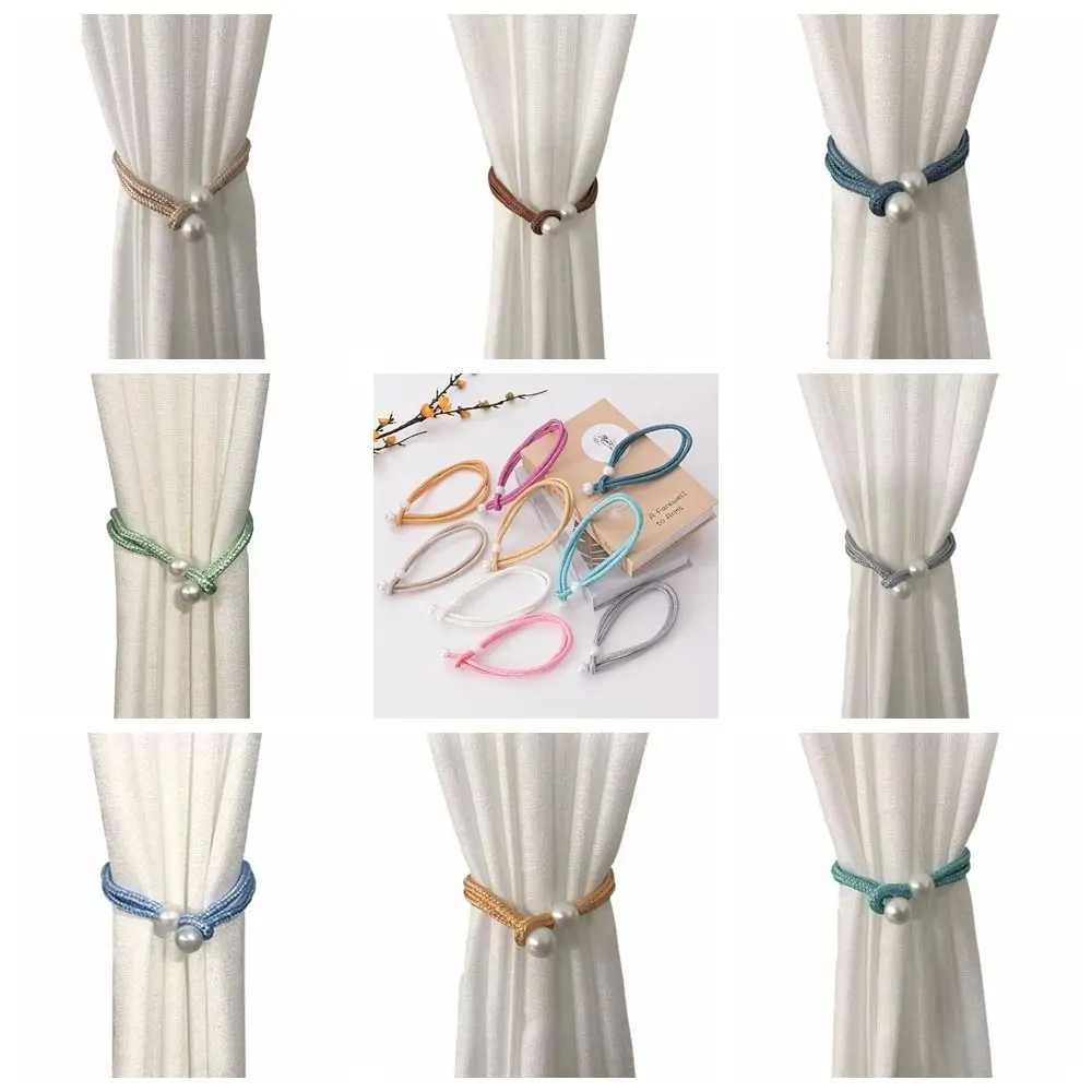 Small Pearl Pearl Curtain Clip Pull-Out Tie Adjust Length Freely Curtain Holders Installation-free With Strap Pearl Rope Home