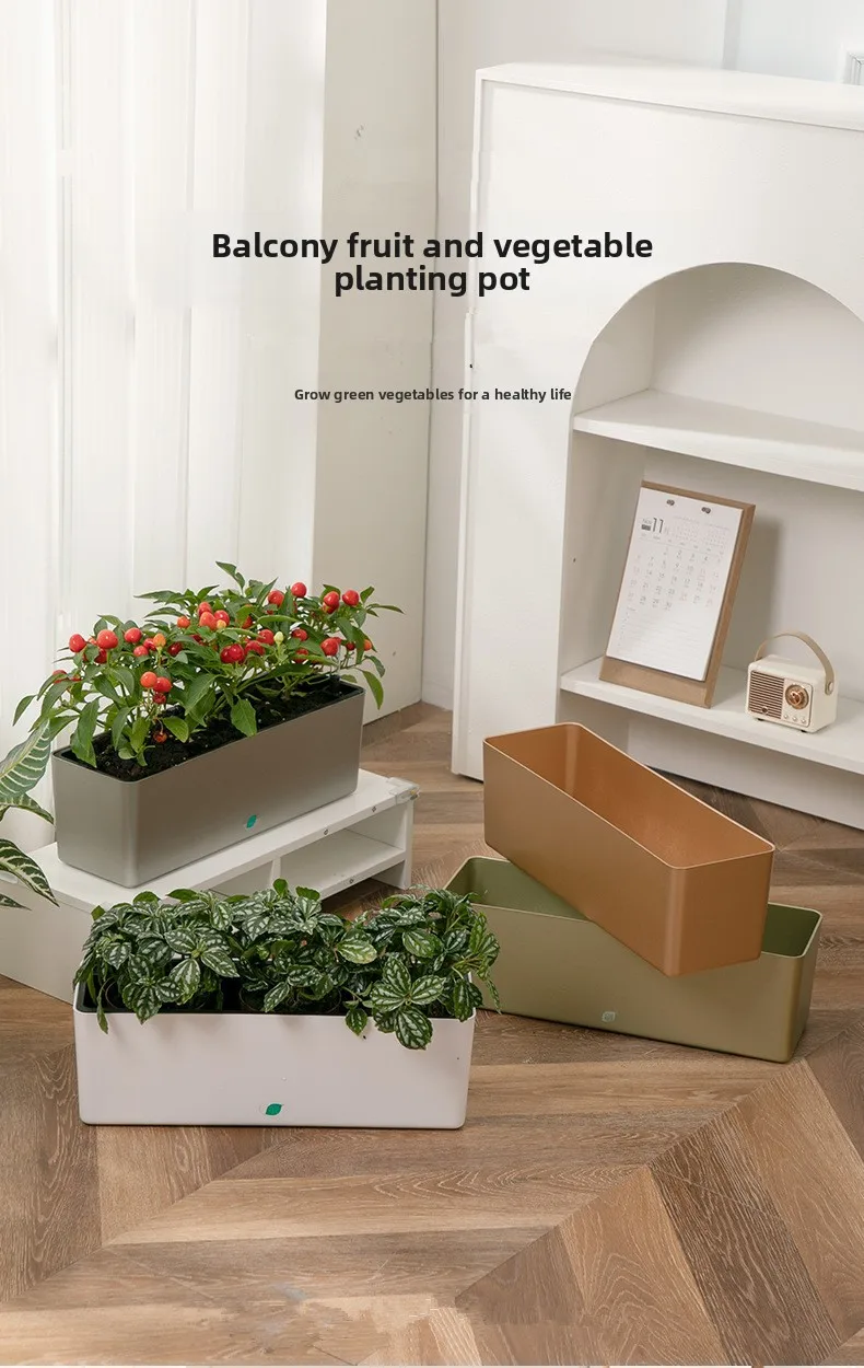 Rectangle Self Watering Resin Flower Pot with Drain Hole Large Balcony Hanging Planter Box for Window Sill and Balustrade