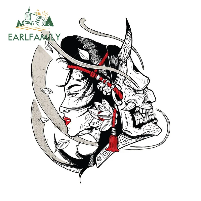 EARLFAMILY 13cm X 10.9cm For Warrior Oni Mask Samurai Geisha Car Stickers Scratch-Proof Simple Decals Bumper Surfboard Decor