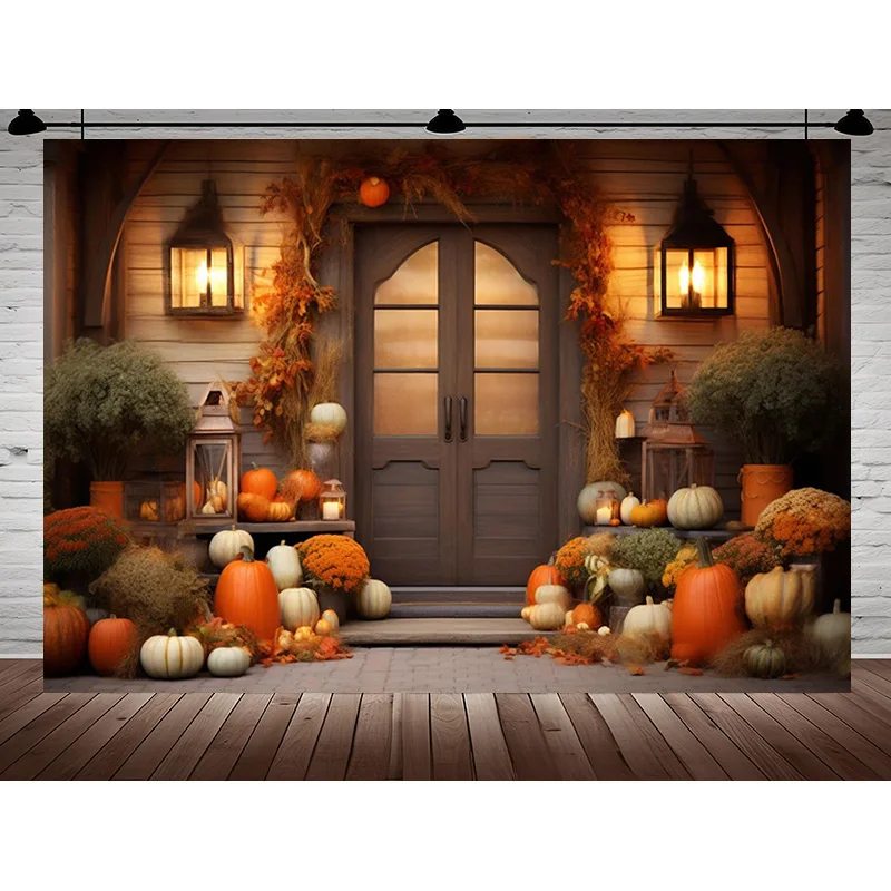 Halloween Day Autumnal Pumpkins Photography Backdrops Props Maple Leaf Scarecrow Farm Harvest Thanksgiving Background RR-20