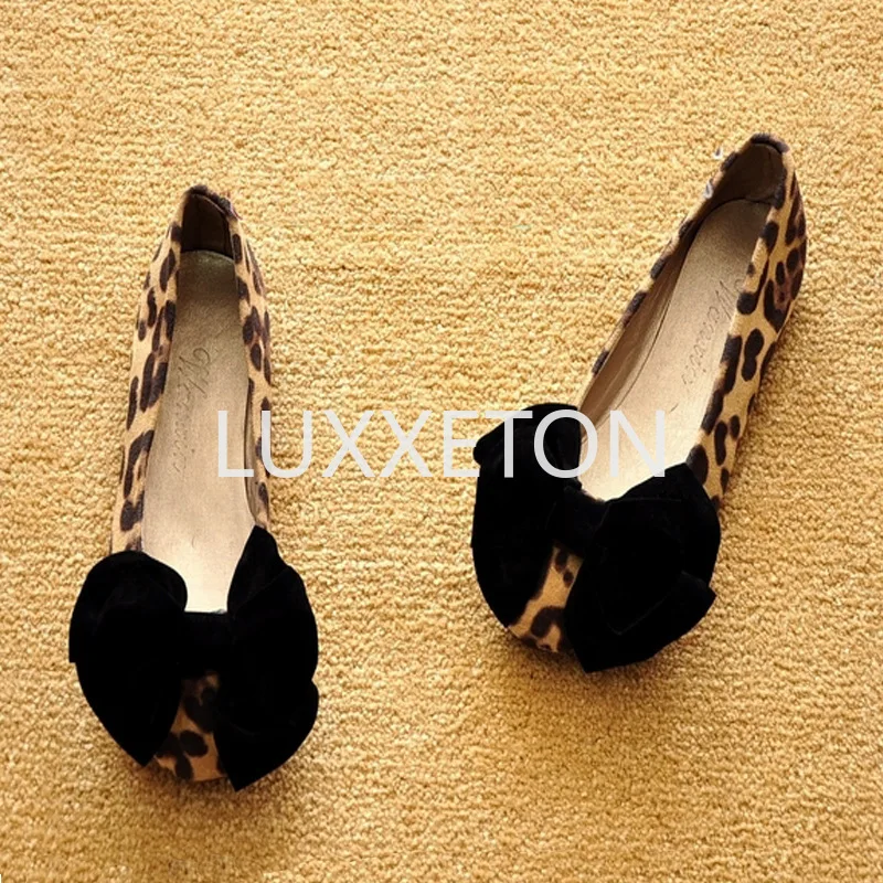 Spring and Autumn Korean Edition Bow Leopard Pattern Women's Pointed Shallow Mouth Shoes with One Step Flat Bottom Lazy Shoes