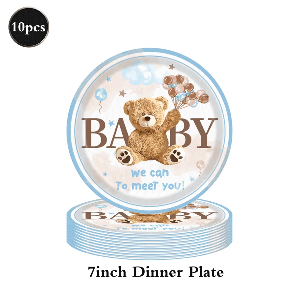 Cartoon-Bären Einweggeschirr Teller Servietten Banner We Can Bearly Wait Babyparty-Zubehör Kinder Bären-Geburtstagsparty-Dekorationen – Detail 4