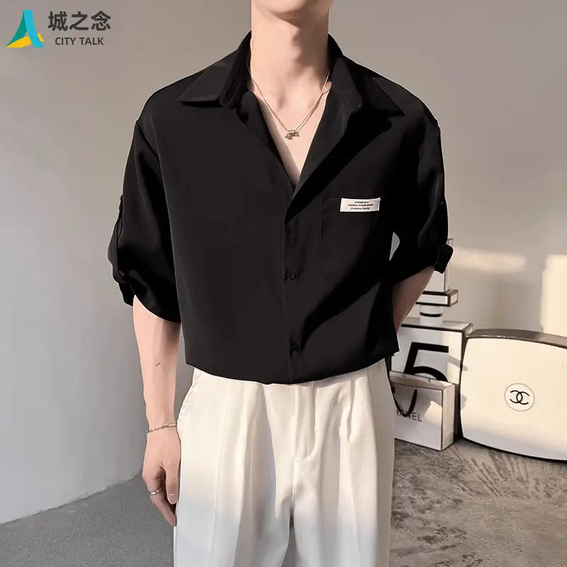 

Lazy Chiffon Shirt for Men's Summer Turn-down Collar Single Breaste Short Sleeve Loose Casual Handsome Fashionable Male Clothing