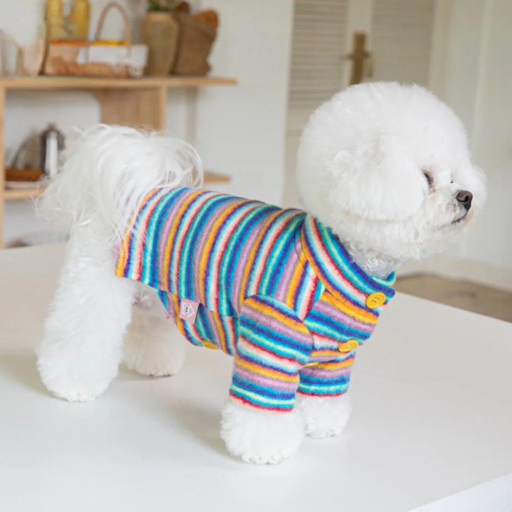 Autumn Winter Striped Plush Buttoned Coat Dog Coat Pet Clothing Cat Clothing Dog Clothes for Small Dogs  Luxury Dog Clothes