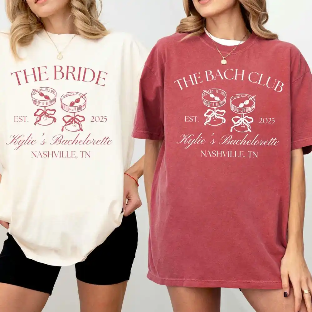 The Bach Club Bachelorette Print Comfort Shirts Custom Location And Name Bachelorette Party Tee Y2K Top Daily Trendy Streetwear