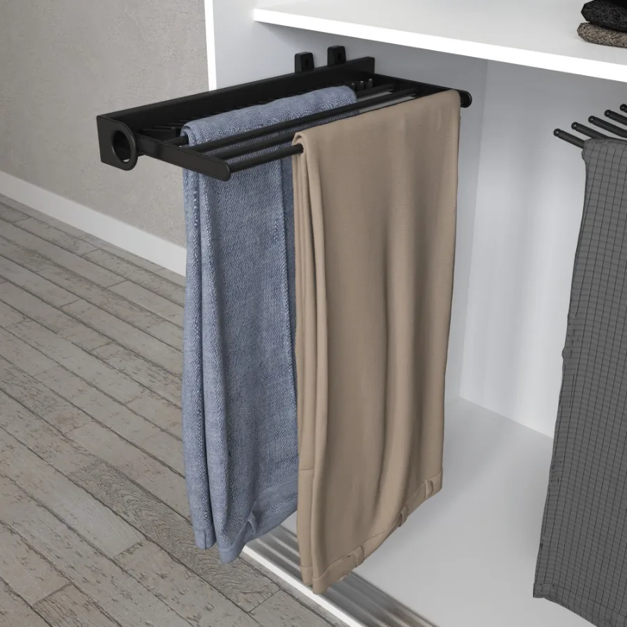 

Pull Out Trouser Tie Rack Fourteen Hooks And Four Arms Black Black
