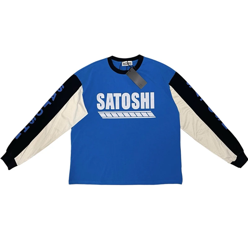 Satoshi Nakamoto Long Sleeved T-Shirts American Style High Street Trend Loose Fitting Mesh Breathable Tops Tees
