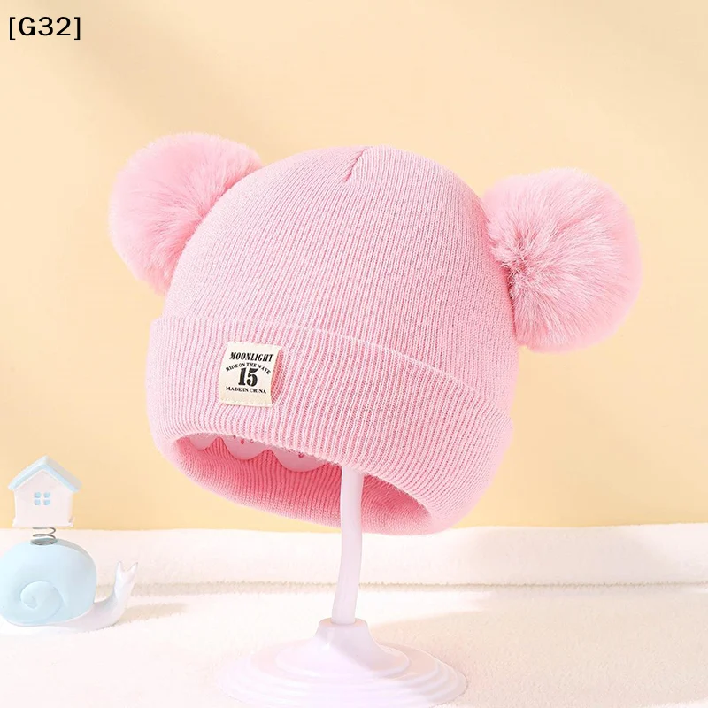 Kids Cute Pom Pom Knit Beanie, Winter Warm Solid Color Hat, Soft Woolen Cap for Boys Girls, Multiple Colors Available[G32]