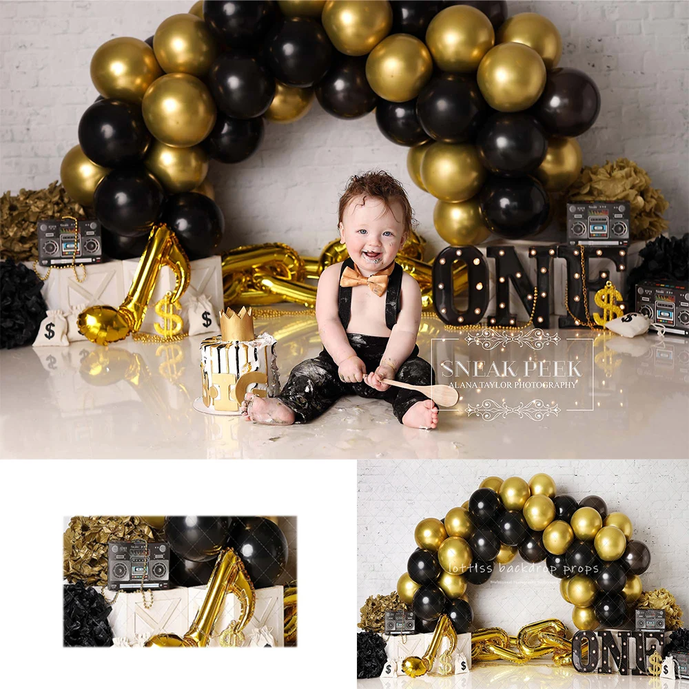 

Gold Balloons Arch Backdrops Kids Baby Birthday Cake Smash Photocall Decors Child Adult Photography Backgrounds