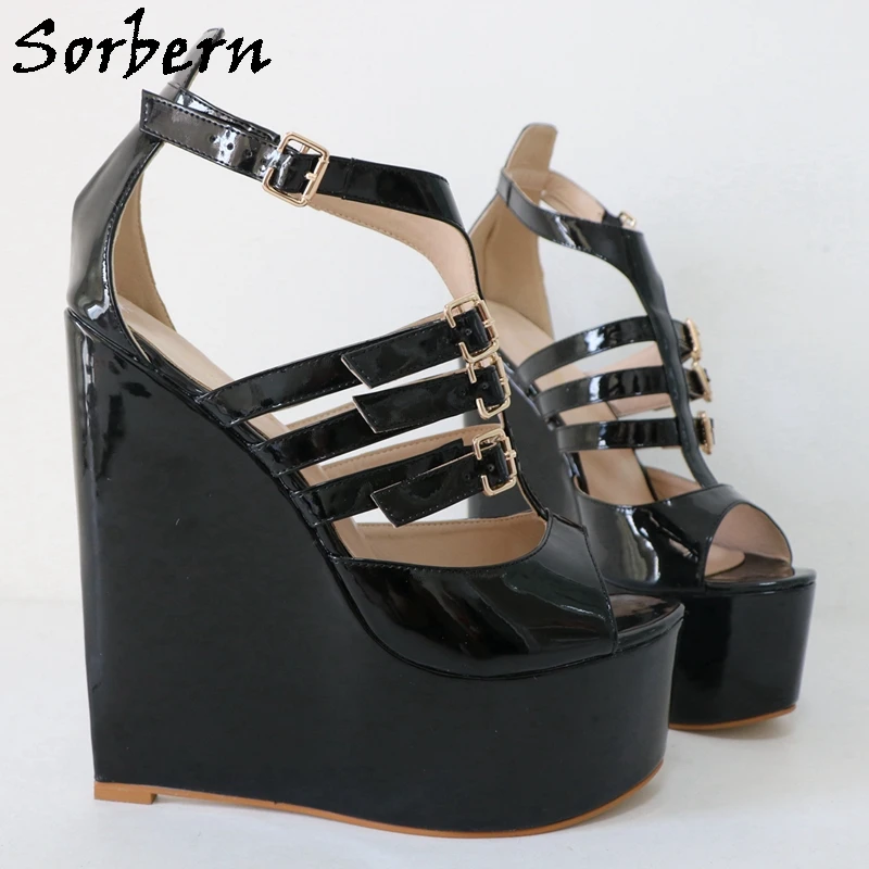 Sorbern-Sandalias de tacón de cuña estrecha para mujer, zapatos de tacón alto de 20Cm con hebilla y correas, con plataforma gruesa, talla Eu34-48